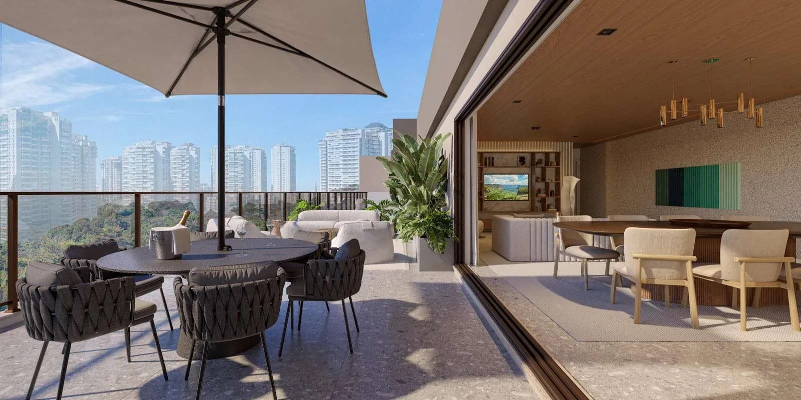 Terraço com vista para a Barra da Tijuca em lançamento Tegra