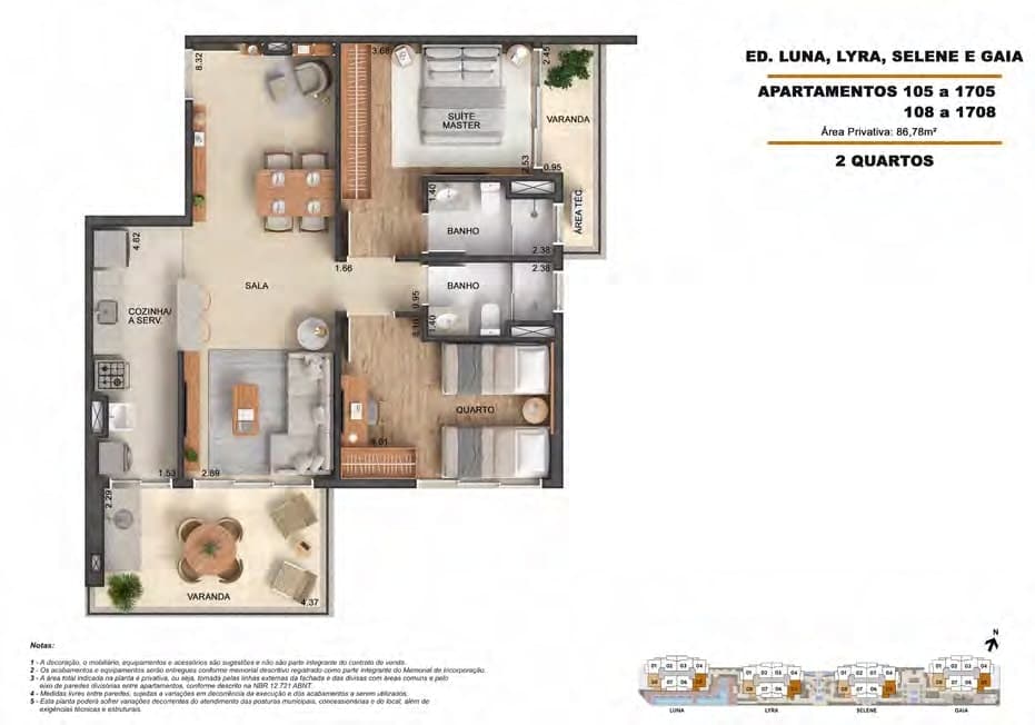 Planta 2 quartos 86,78 m² — Astra Smart Facilities